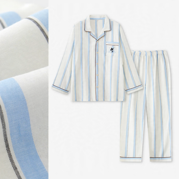 Cotton Pajamas for Couples in Striped Design
