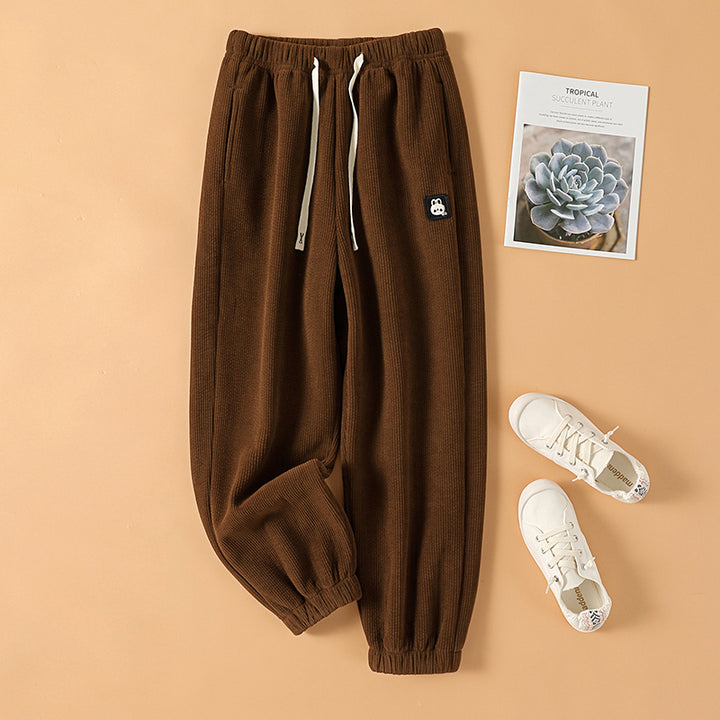 Chenille-Harem pants with elastic waistband