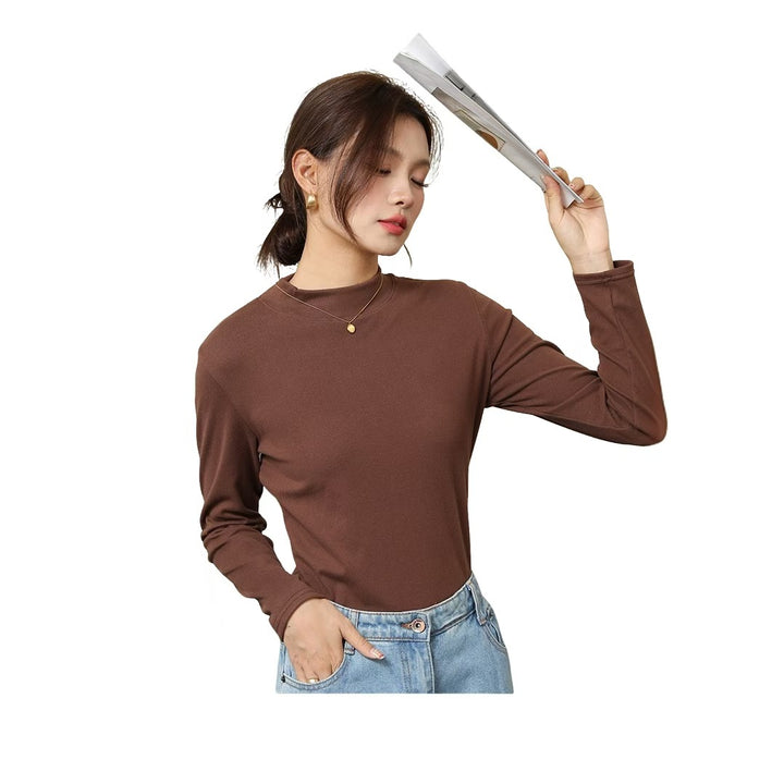 Thin long sleeve knit shirt with stand-up collar