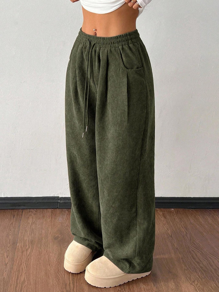 Women's corduroy pants with wide leg and drawstring