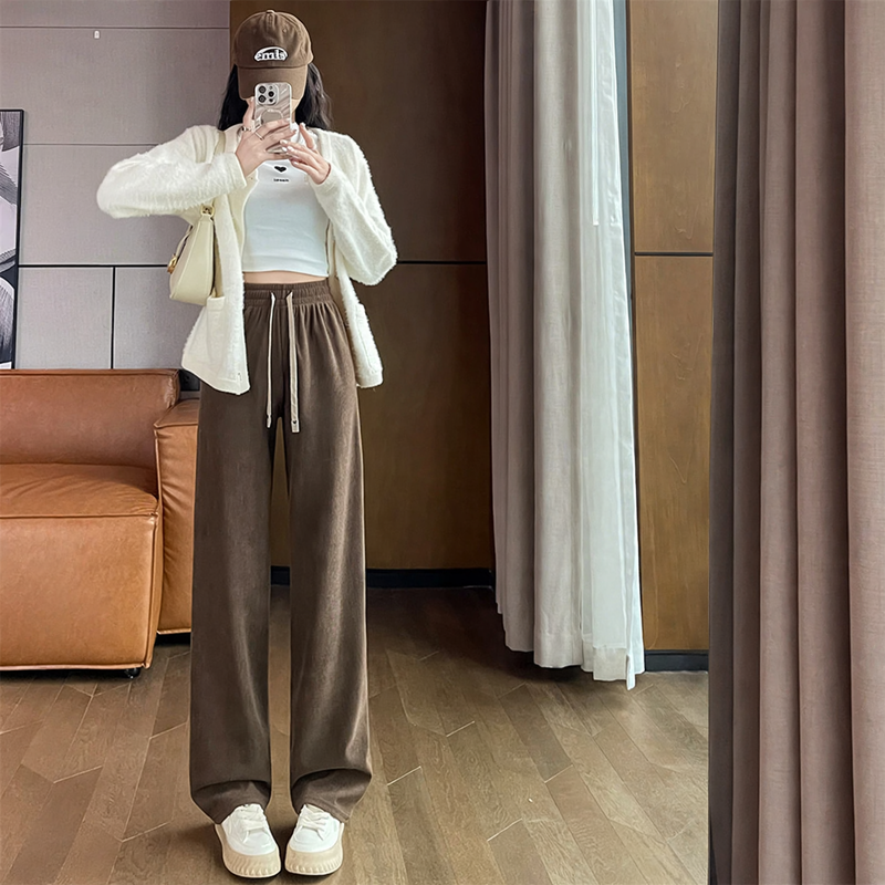 Cord trousers with wide leg for women