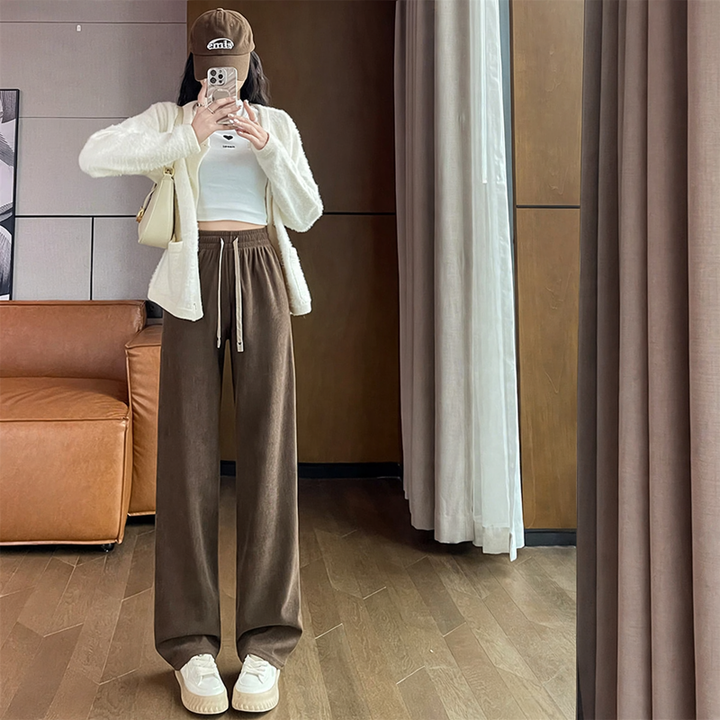 Cord trousers with wide leg for women