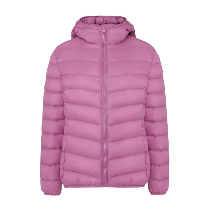 Light women's down jacket with hood, water-repellent