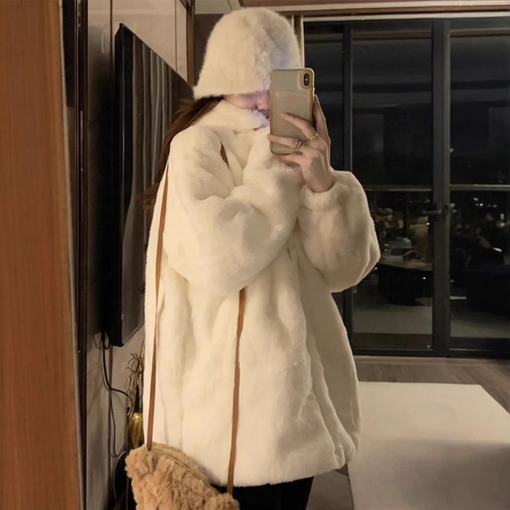 Casual lamb fleece hooded jacket for women