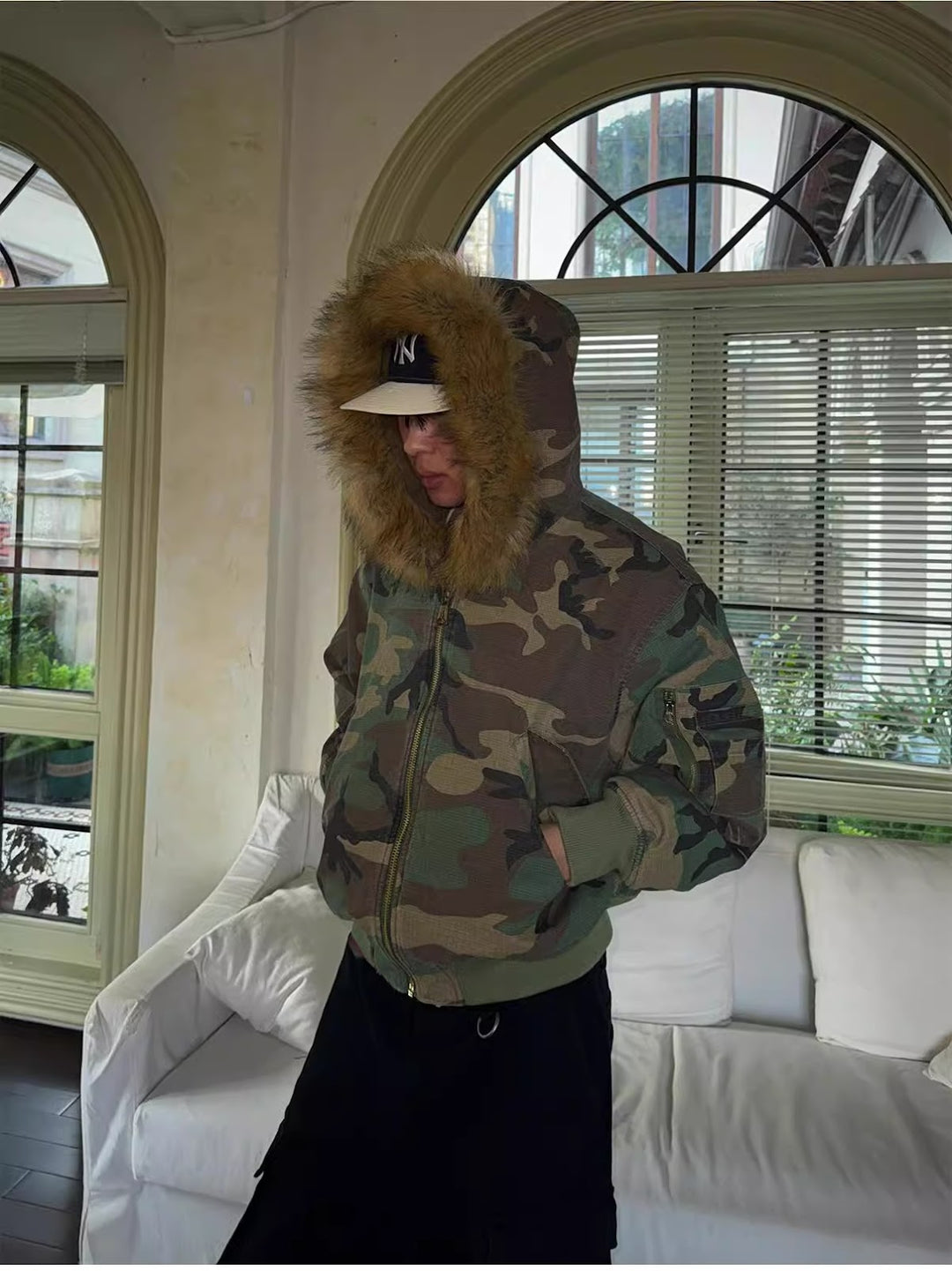 Men's reversible jacket, lined, with camouflage pattern