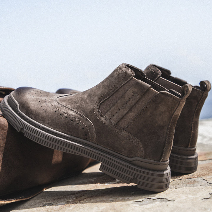 Men's Chelsea boots made of leather, lined, flat