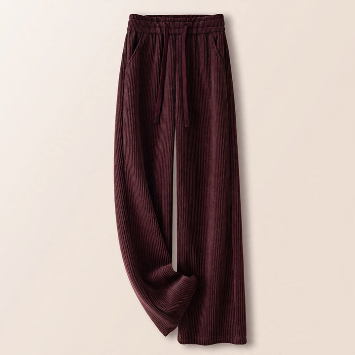 Fleece-lined corduroy pants with high waist
