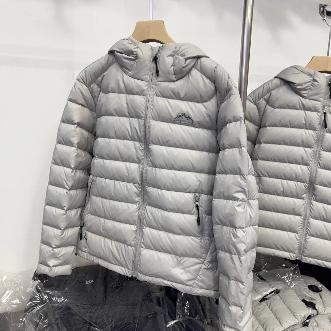 Short women's down jacket with hood