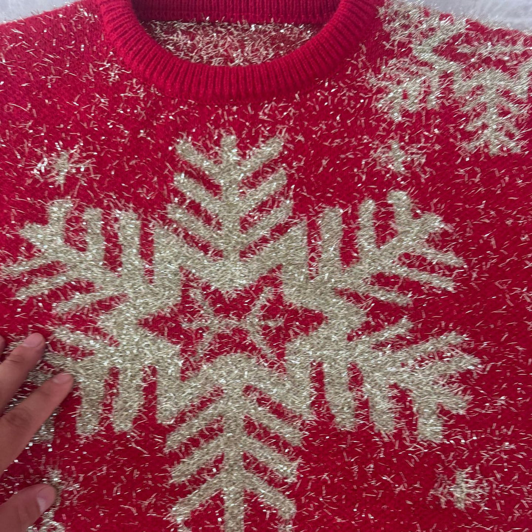 Festive women's Christmas sweater with reindeer and snowflakes