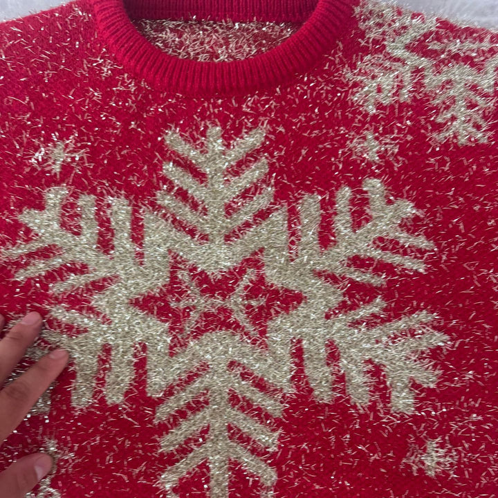 Festive women's Christmas sweater with reindeer and snowflakes