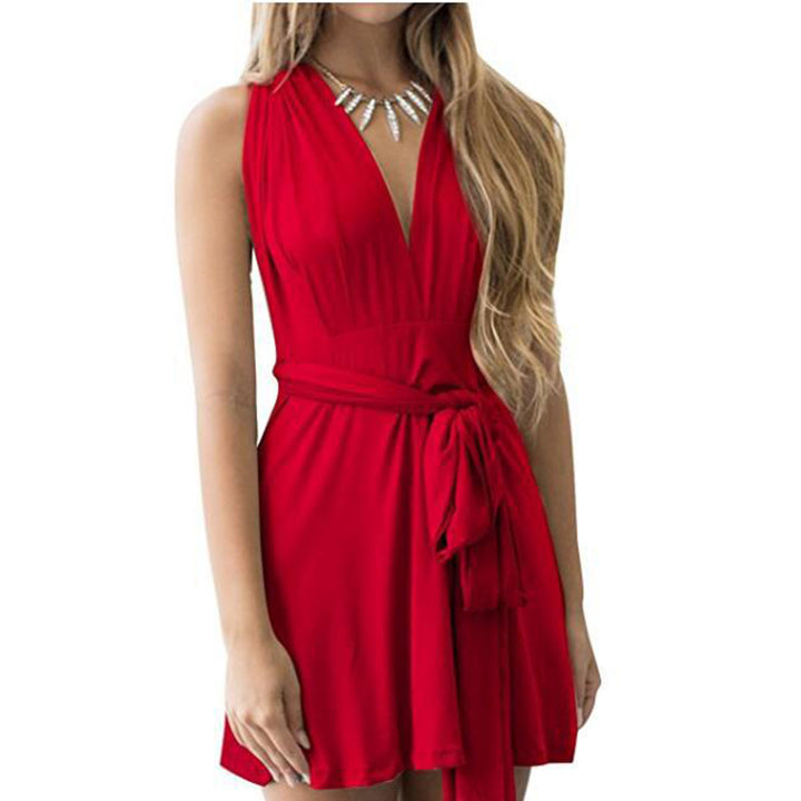 Ladies wrap dress with deep V-neckline and adjustable waist belt Lune London
