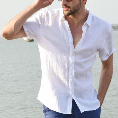 Short sleeve linen shirt for men with modern collar and airy structure Amarae