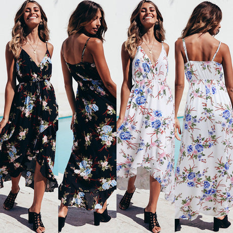 Robe maxi femme avec décolleté en V floral et silhouette fluide Chic & Stil