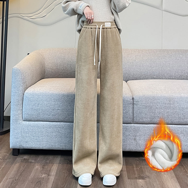 Lamb fleece cord pants for women