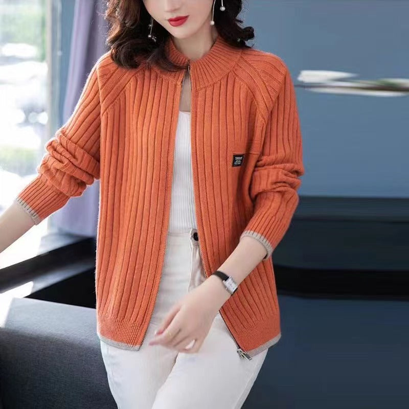 Women's zip-up cardigan, striped