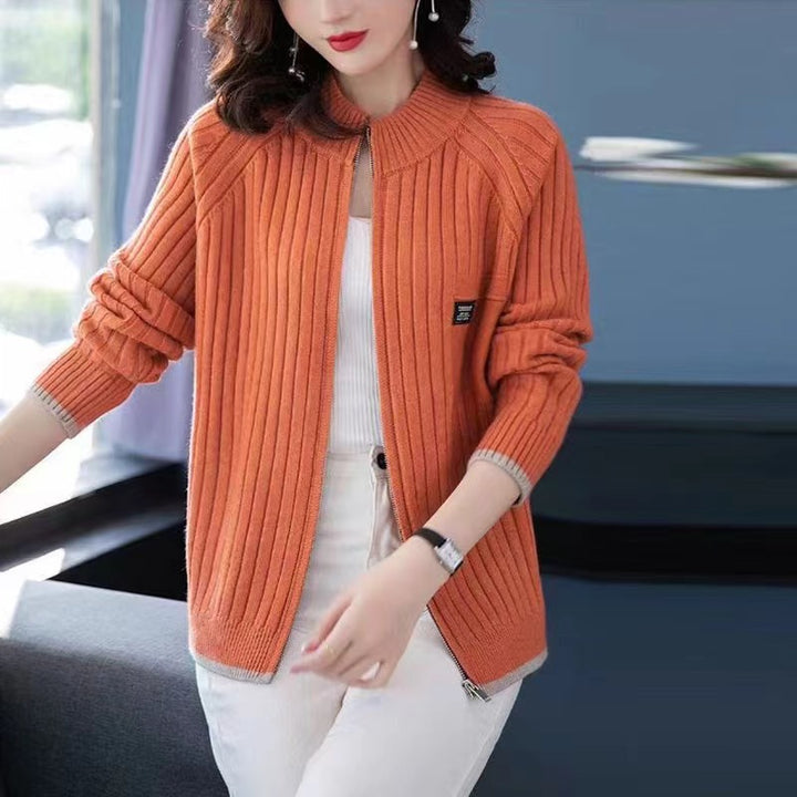 Women's zip-up cardigan, striped