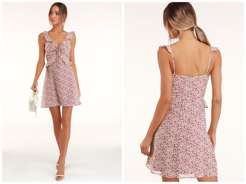 Robe mini ludique pour femme avec des détails en volants et un motif floral Chic & Stil