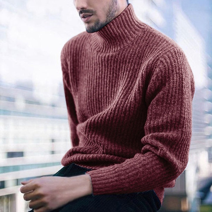 Knitted sweater for men with high collar and fine relief pattern Lune London