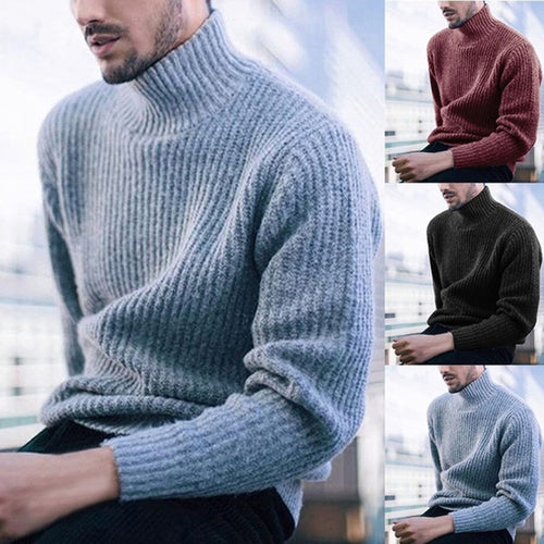 Knitted sweater for men with high collar and fine relief pattern Amarae