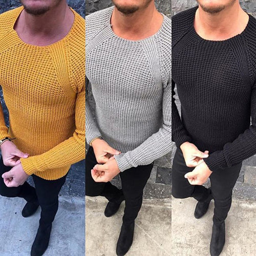 Fine knit sweater for men with structured wavy pattern and round neck Amarae