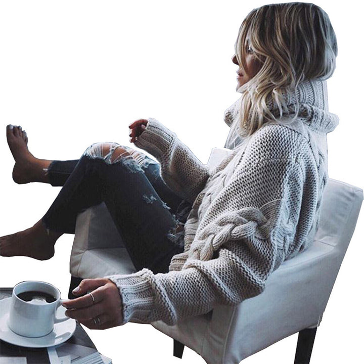 Thick knit sweater for women with textured turtleneck and plus size cut Lune London
