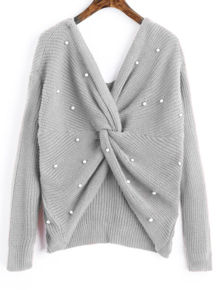 Draped design knitted sweater for women with beaded details Lune Londonl