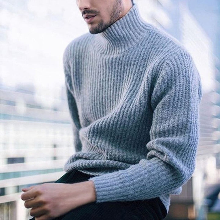 Knitted sweater for men with high collar and fine relief pattern Lune London
