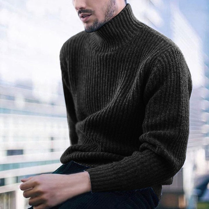 Knitted sweater for men with high collar and fine relief pattern Lune London