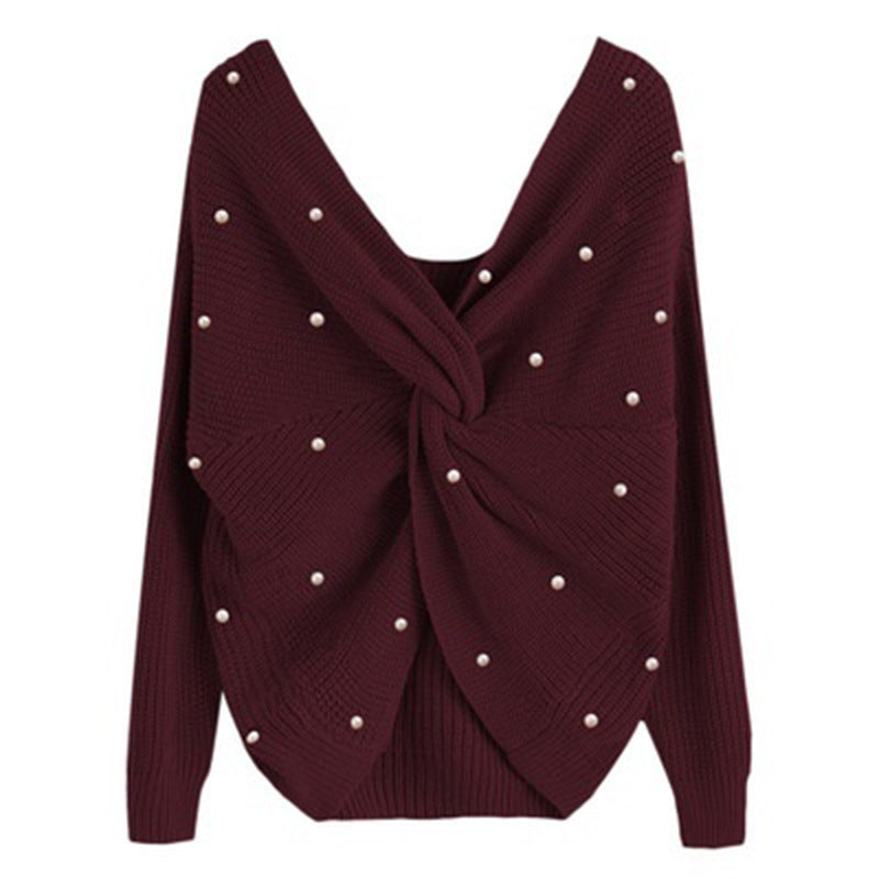 Draped design knitted sweater for women with beaded details Lune Londonl