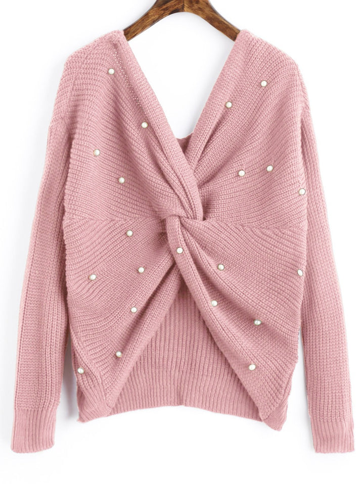 Draped design knitted sweater for women with beaded details Lune Londonl