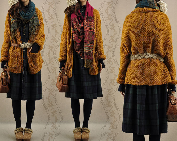 Chunky knit cardigan for women with raw edges and practical pockets Lune London