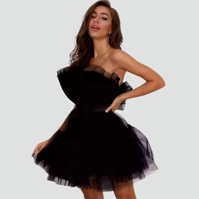 Lune London | Strapless tulle dress with layered skirt