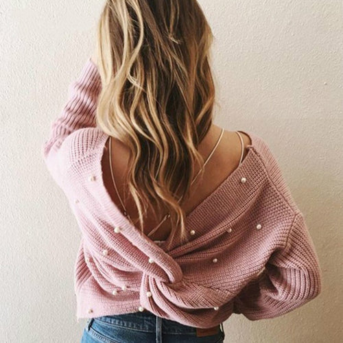 Draped design knitted sweater for women with beaded details Amarael