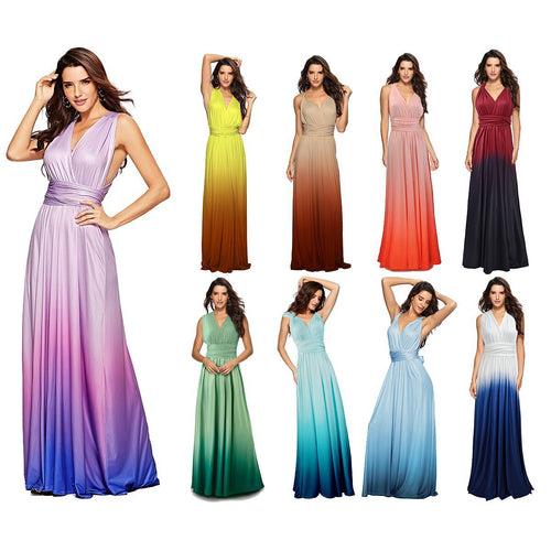 Ladies' maxi dress with flowing waterfall neckline and ombre design