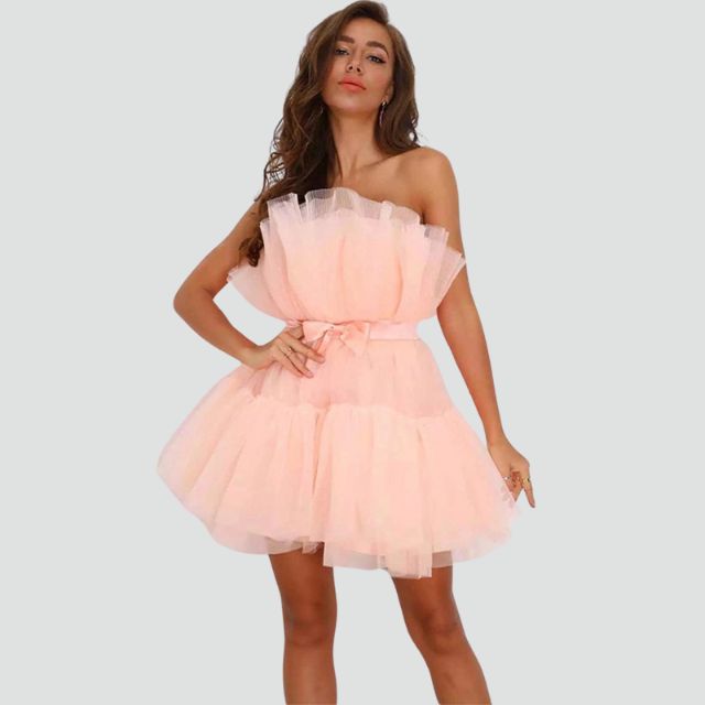 Lune London | Strapless tulle dress with layered skirt