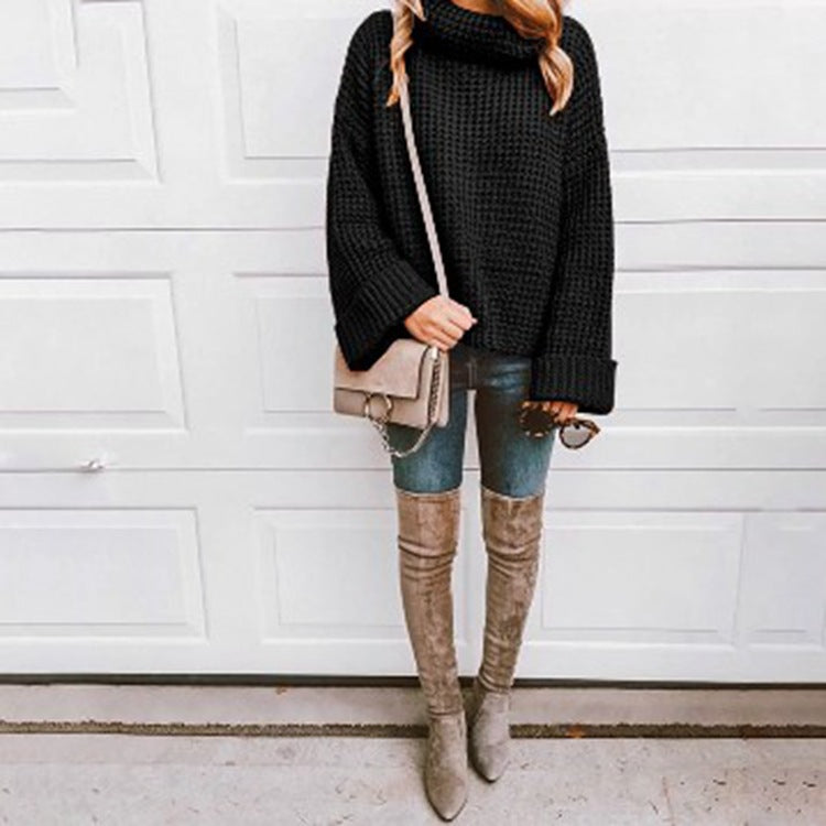 Chunky knit sweater for women with oversized sleeves and a high collar Lune London