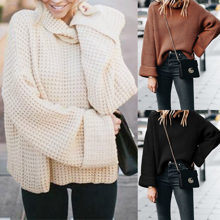 Comfortable knitted sweater for women with a loose fit and a high collar Lune London