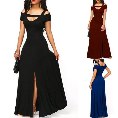 Robe maxi femme avec design dénudé des épaules et fente élégante Chic & Stil