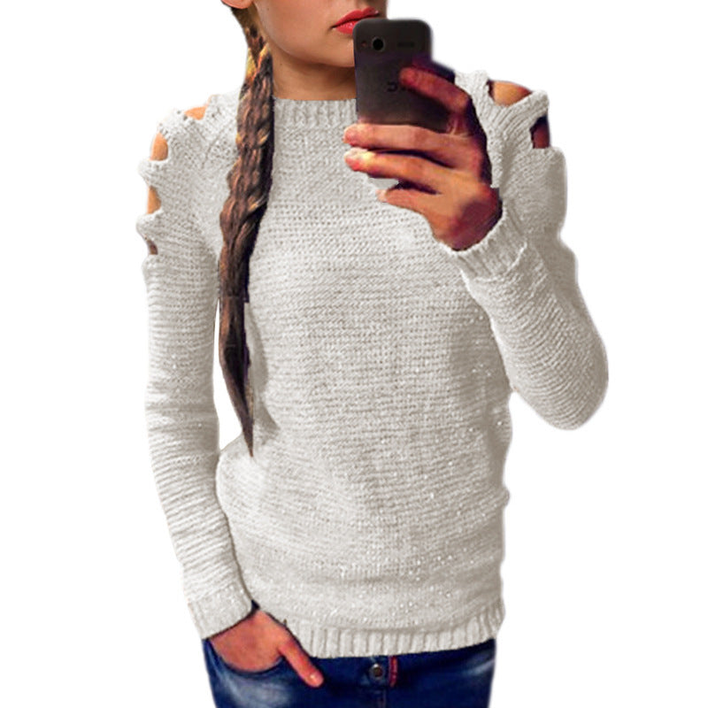 Fashionable knitted sweater for women with off-shoulder and refined details Lune London