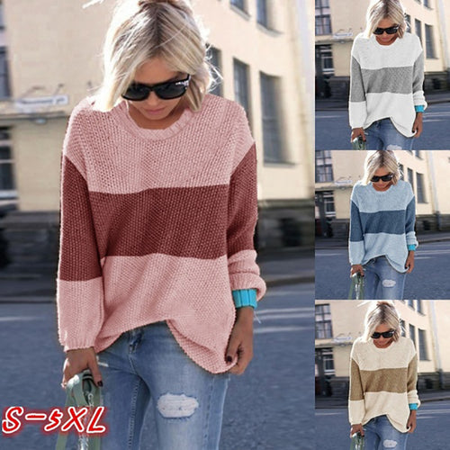 Chunky knit sweater for women with a relaxed fit and trendy striped pattern Amarae