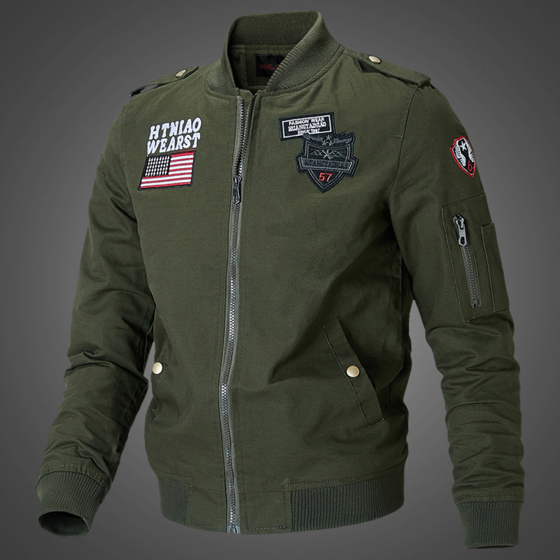 Men's bomber jacket with practical pockets and embroidered appliqués Moon London