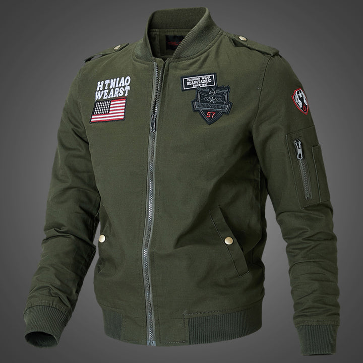 Men's bomber jacket with practical pockets and embroidered appliqués Moon London