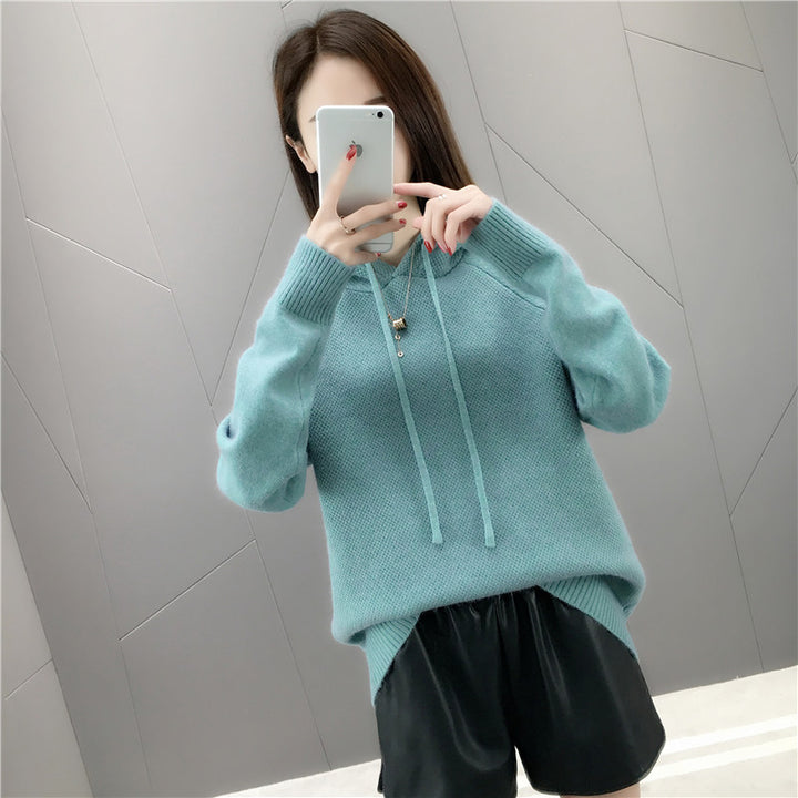 Pull en tricot classique pour femmes avec capuche et cordon de serrage Chic & Stil