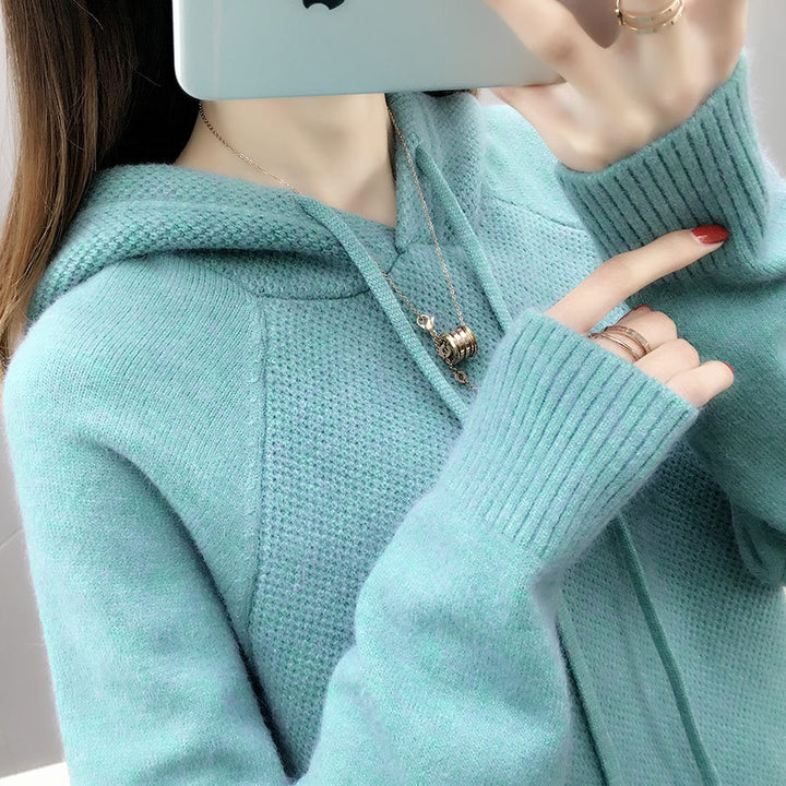 Pull en tricot classique pour femmes avec capuche et cordon de serrage Chic & Stil