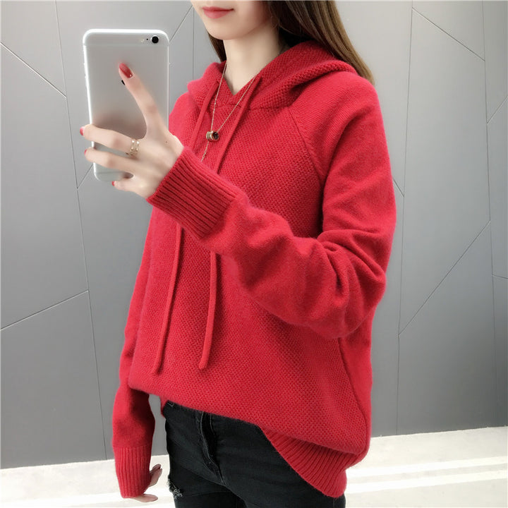 Pull en tricot classique pour femmes avec capuche et cordon de serrage Chic & Stil