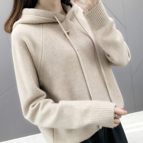 Pull en tricot classique pour femmes avec capuche et cordon de serrage Chic & Stil