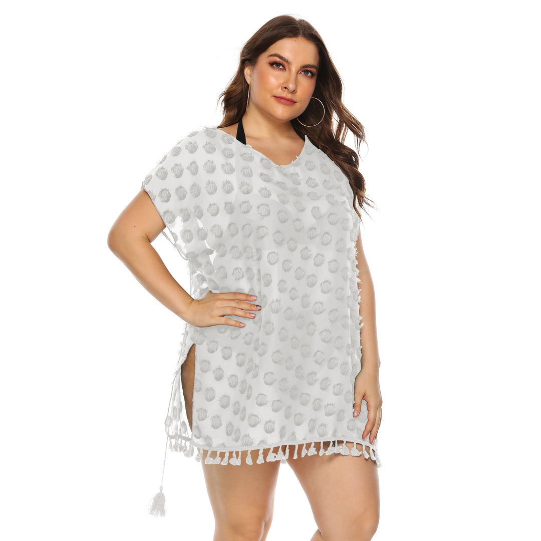 Ladies Elegant Fringe-Border Beach Cover Lune London
