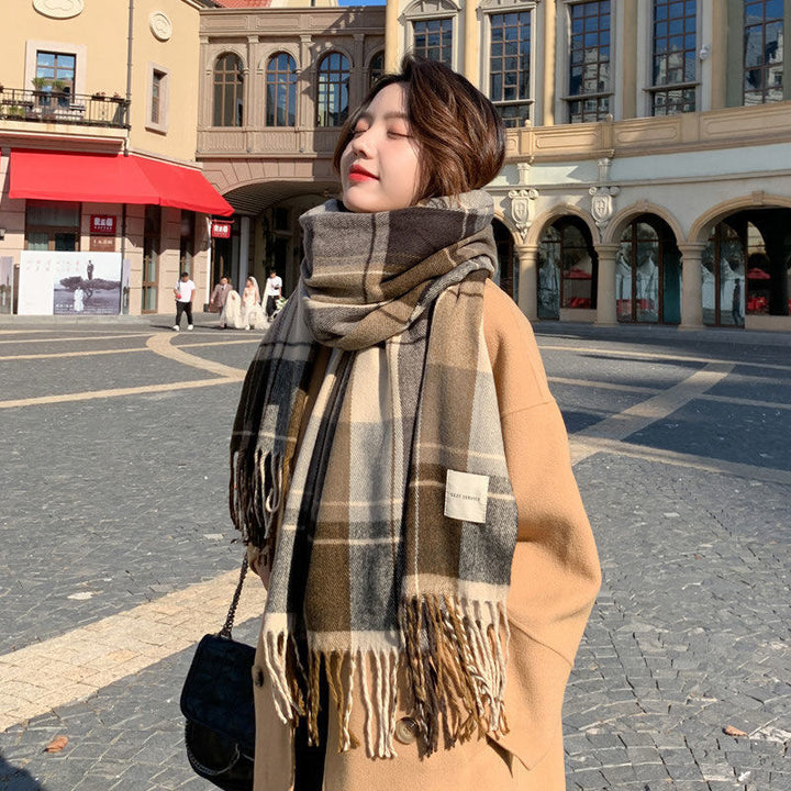 Scarf, checkered, 50x200cm, with fringes