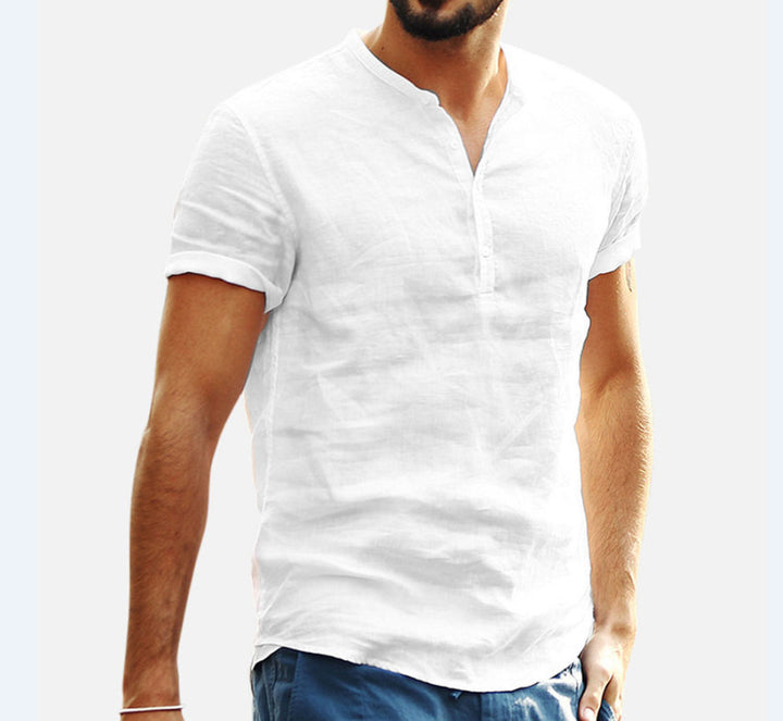 Casual short-sleeve shirt for men with stand-up collar and button placket Lune London