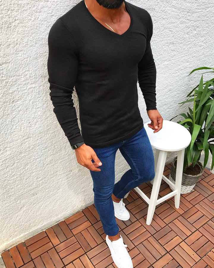 Men's fitted cotton t-shirt with V-neck Lune London